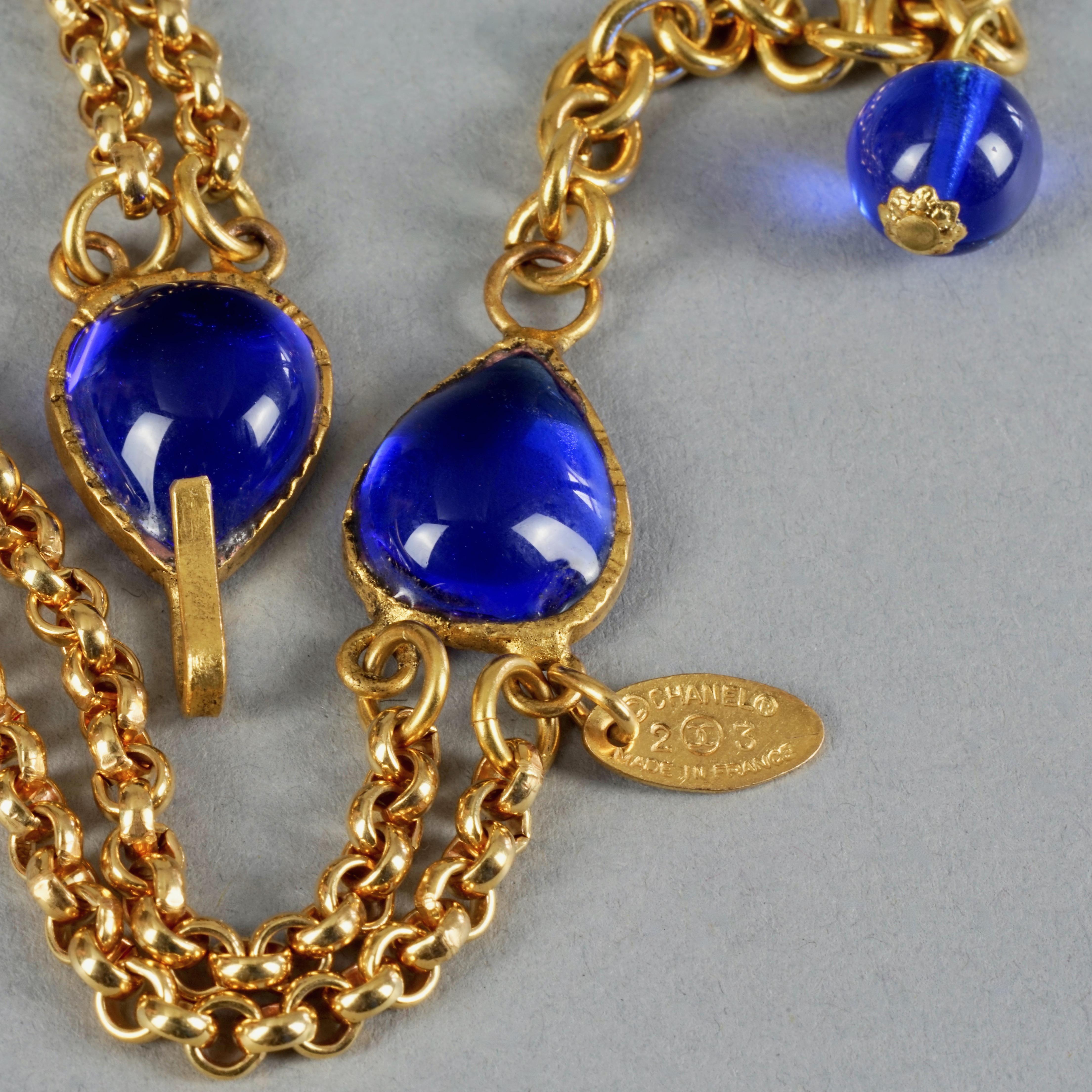 Vintage CHANEL GRIPOIX Blue Camellia Flower Multi Chain Necklace For Sale 8