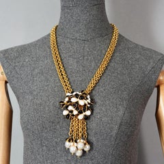 Vintage CHANEL GRIPOIX, mehrreihige Vintage-Halskette, Camellia-Blume, Quaste, Perlen
