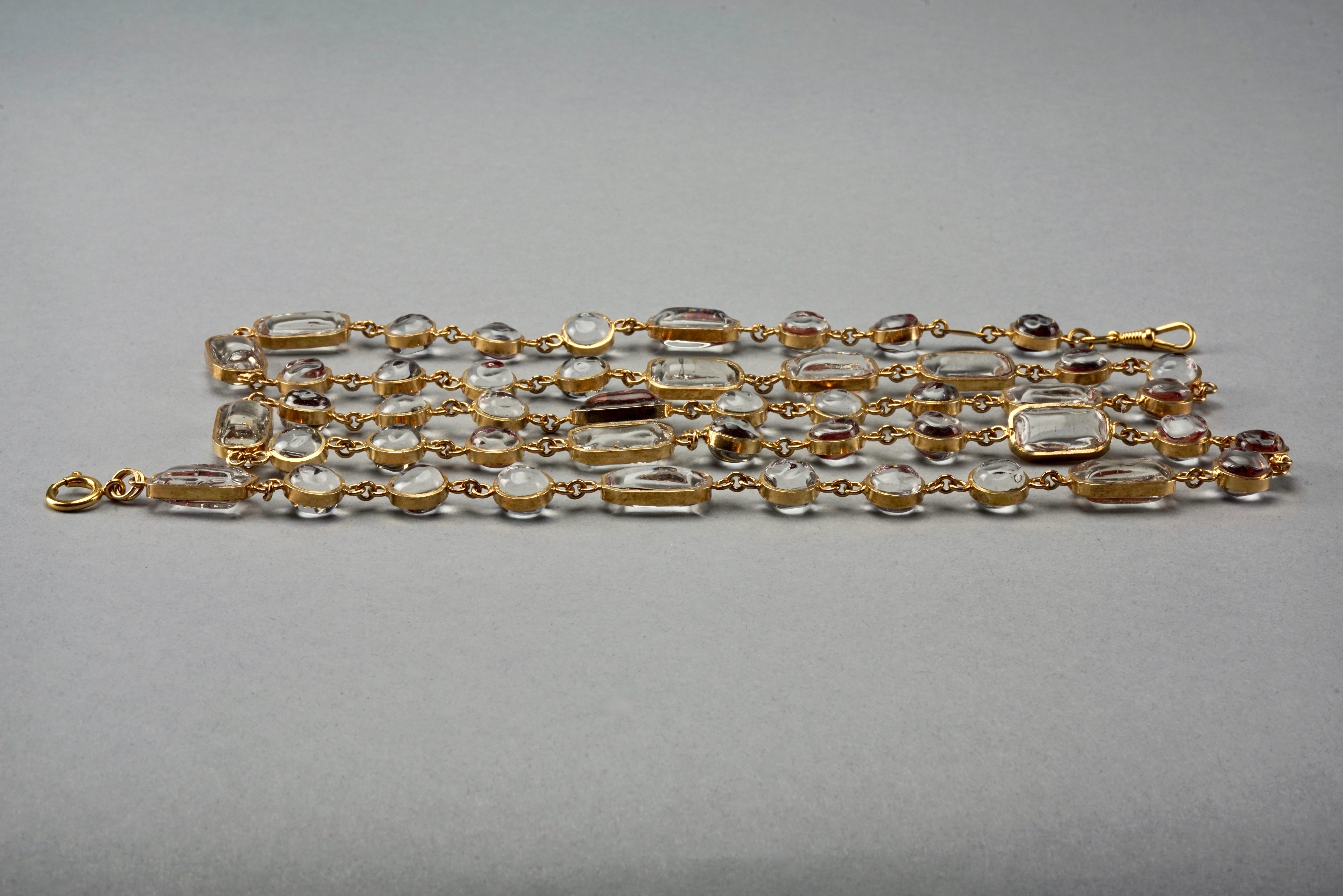 Vintage CHANEL GRIPOIX Chicklet Glass Link Long Necklace 2