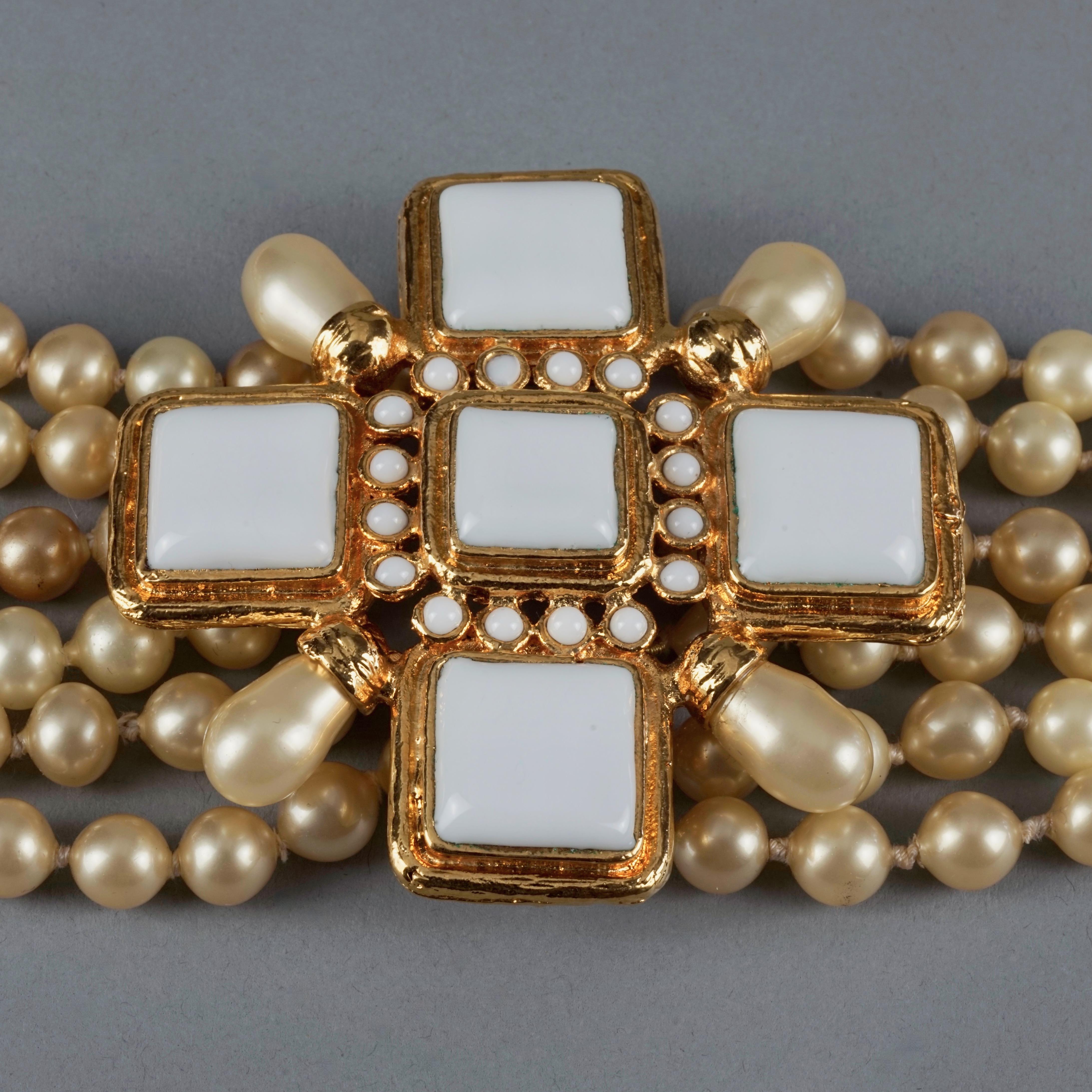 Women's Vintage CHANEL Gripoix Cross Multi Strand Choker Necklace