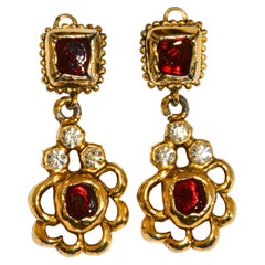 Vintage Chanel Gripoix Glass-and-Rhinestone Clip-on Dangle Earrings, 1980s