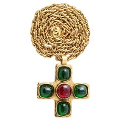 Vintage Chanel Gripoix Glass Cross Necklace