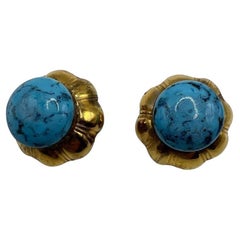 Vintage Chanel Gripoix Glass Turquoise Clip-on Earrings, 1970s