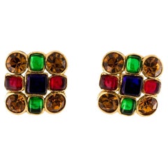 Vintage Chanel Gripoix multicolored clip-on earrings