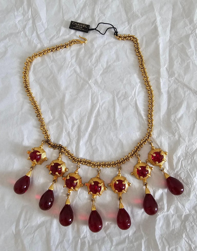 Collier Vintage CINER En Pâte De Verre Gripoix - Longueur 56-60 Cm - Multicolore - Occasion