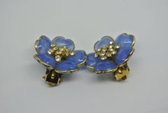 Vintage Chanel Gripoix Poured Glass Blue Flower Earrings