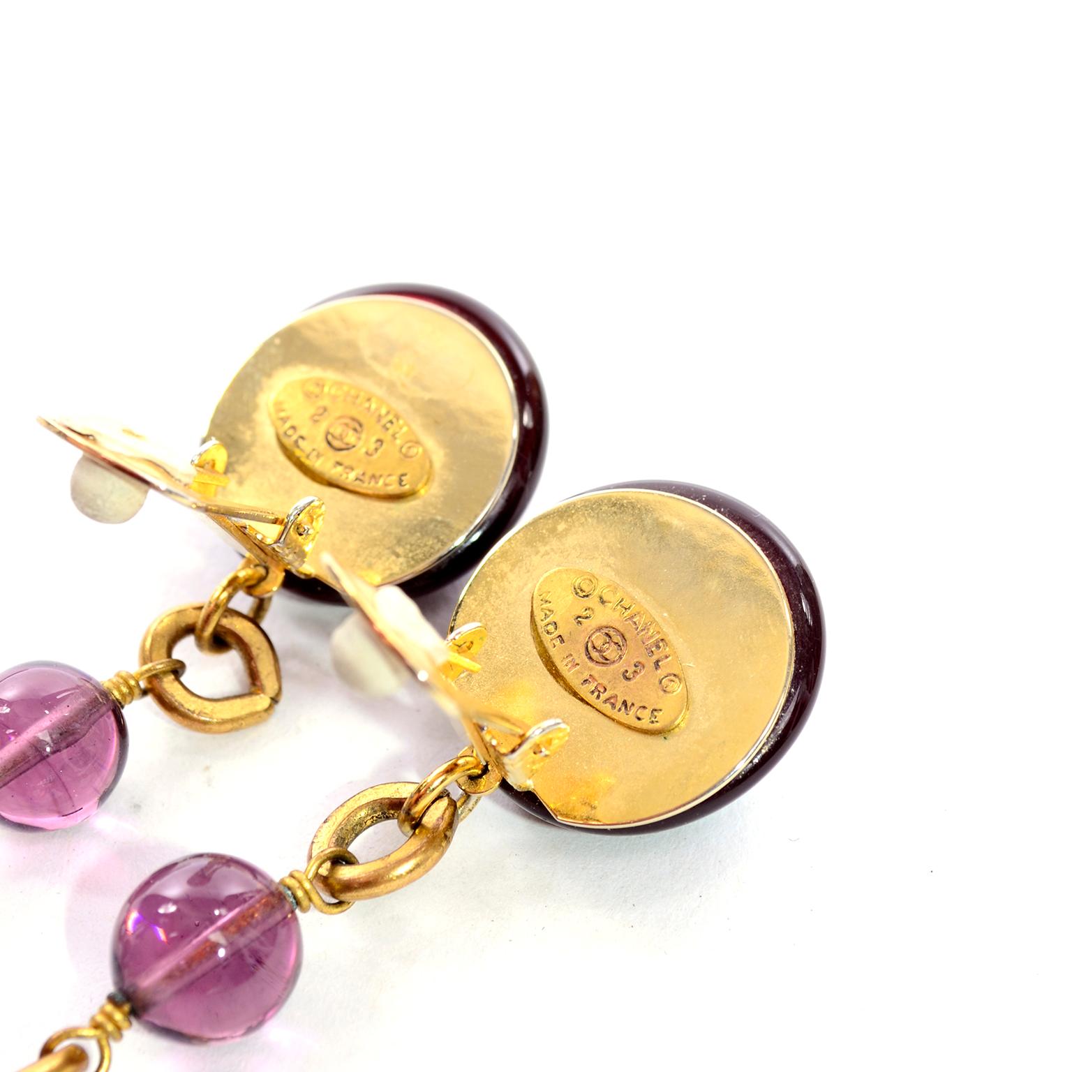 Vintage Chanel Gripoix Purple Drop Gold Earrings Victoire de Castellane  6