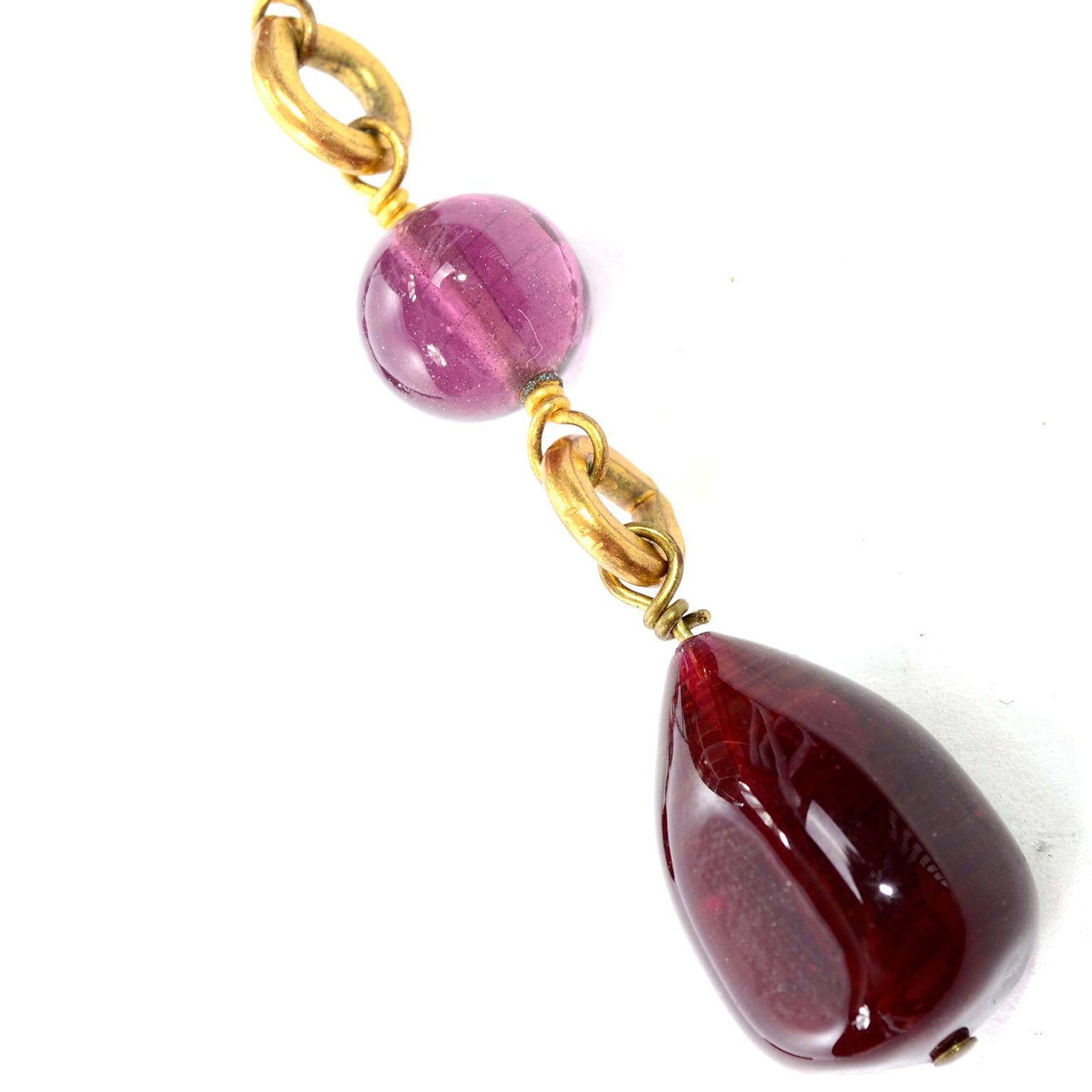 Women's Vintage Chanel Gripoix Purple Drop Gold Earrings Victoire de Castellane 