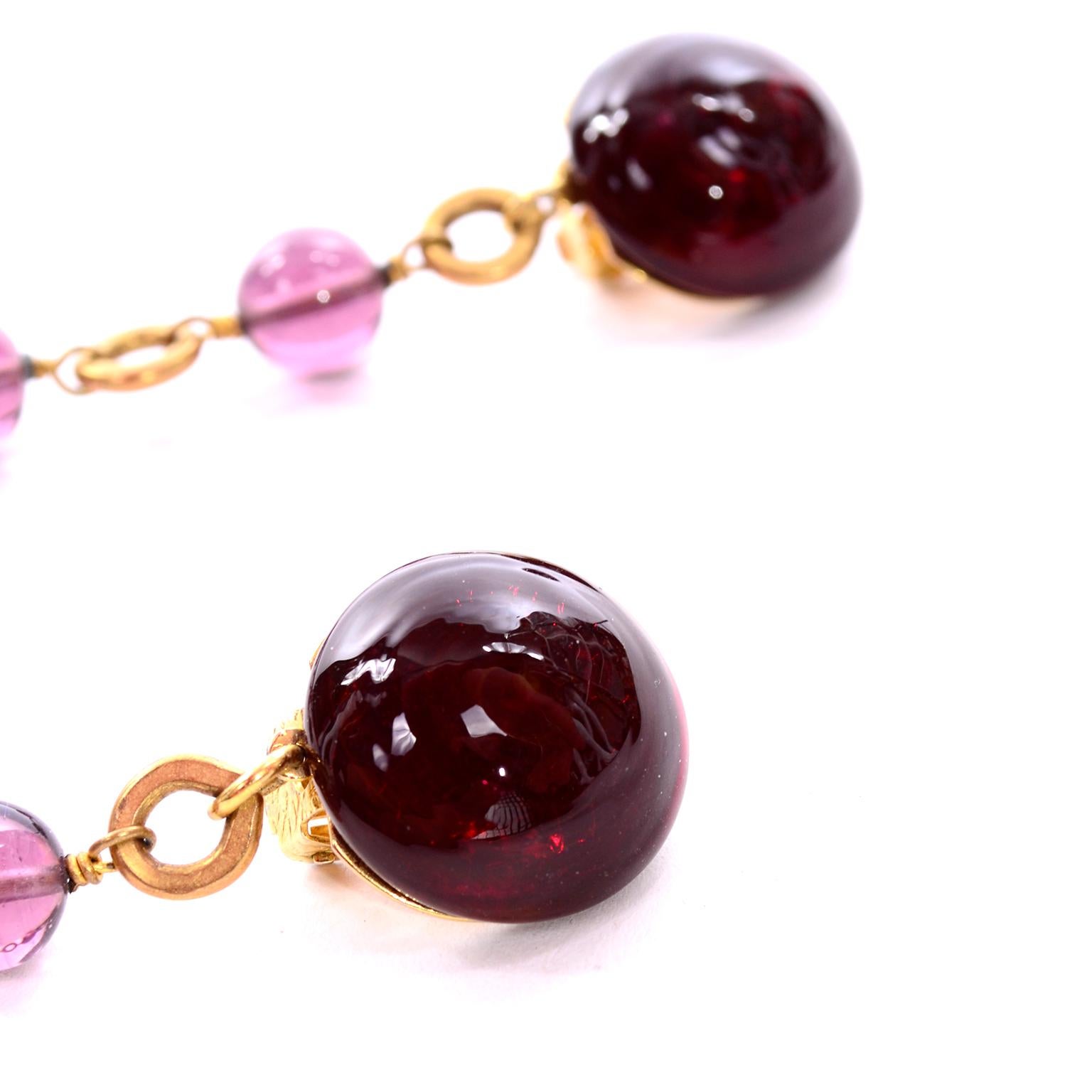 Vintage Chanel Gripoix Purple Drop Gold Earrings Victoire de Castellane  3