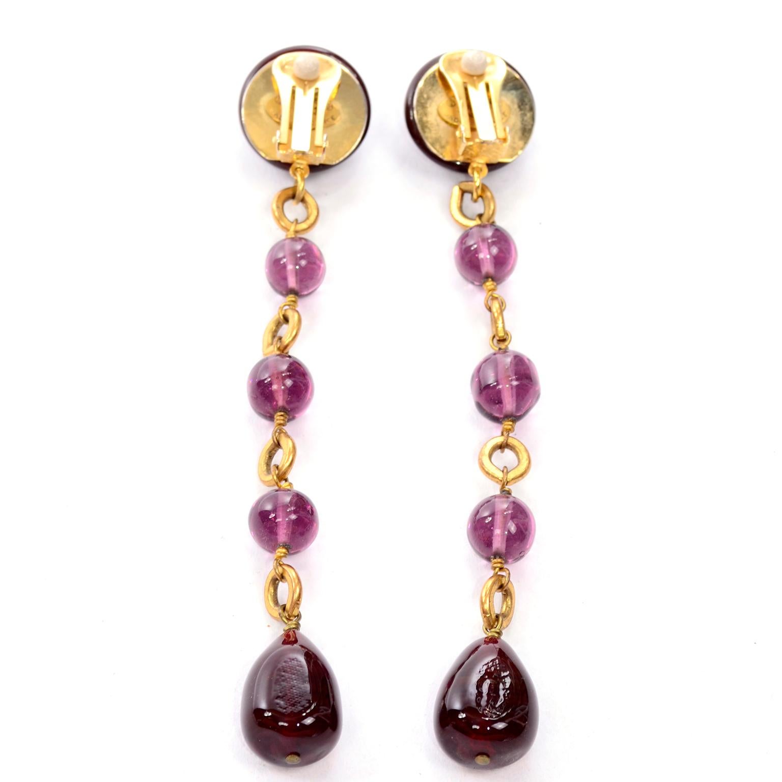 Vintage Chanel Gripoix Purple Drop Gold Earrings Victoire de Castellane  4