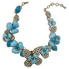 Vintage Chanel "Gripoix" Turquoise Flower and Diamante Necklace