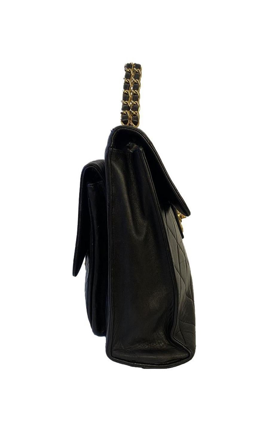 Women's Vintage Chanel handbag two side - black Lambskin Leather - Large  For Sale