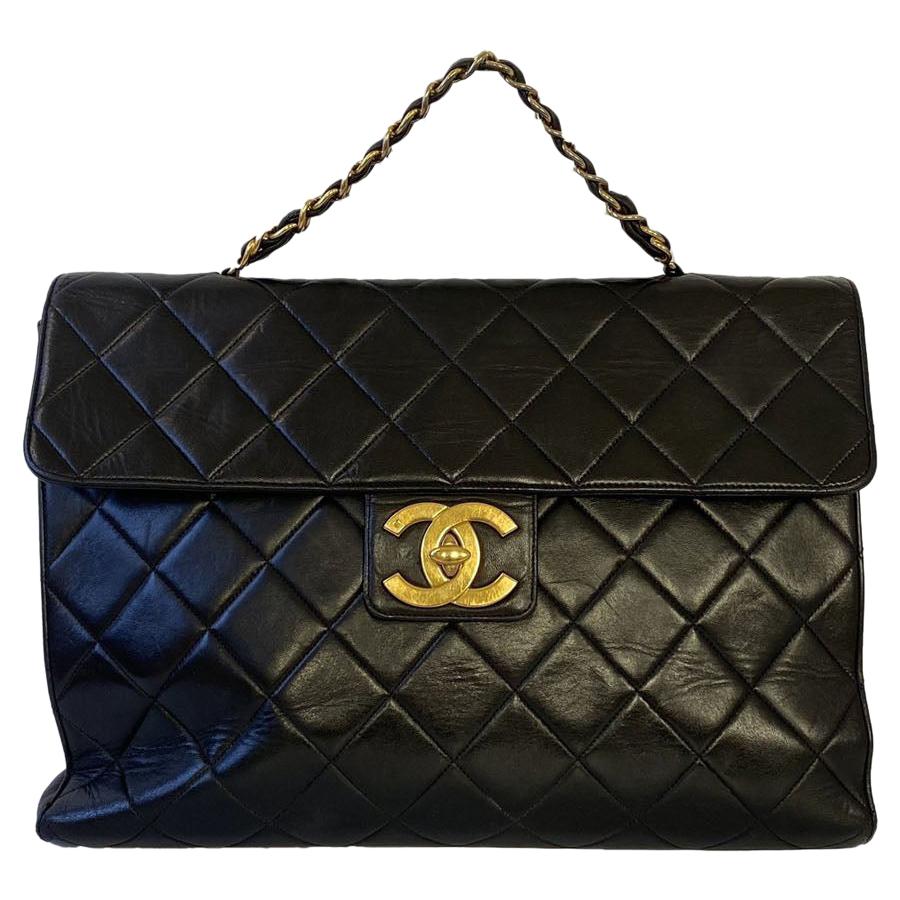 Vintage Chanel handbag two side - black Lambskin Leather - Large  For Sale