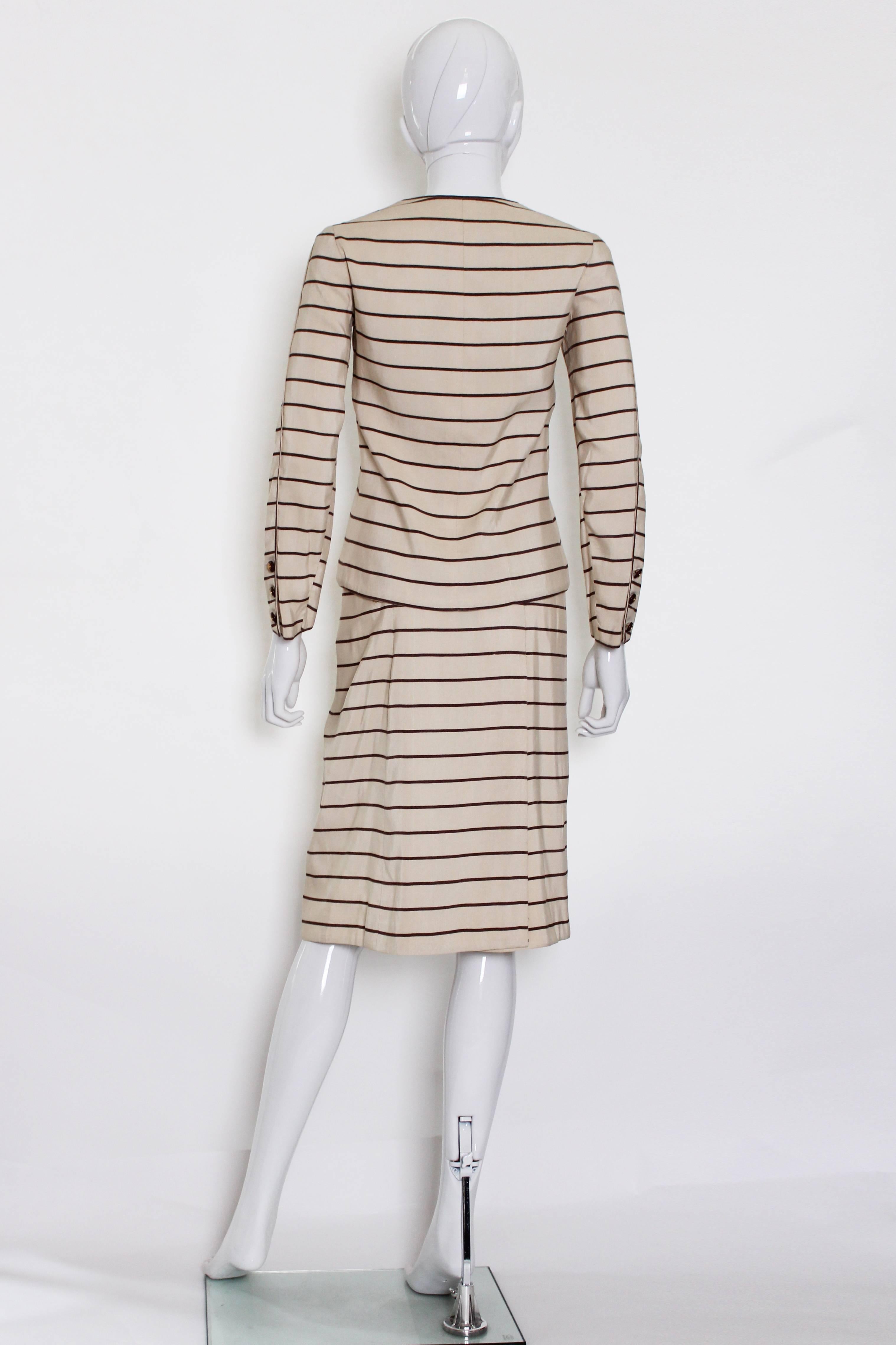 Beige Vintage Chanel Haut Couture Skirt Suit 1974 For Sale