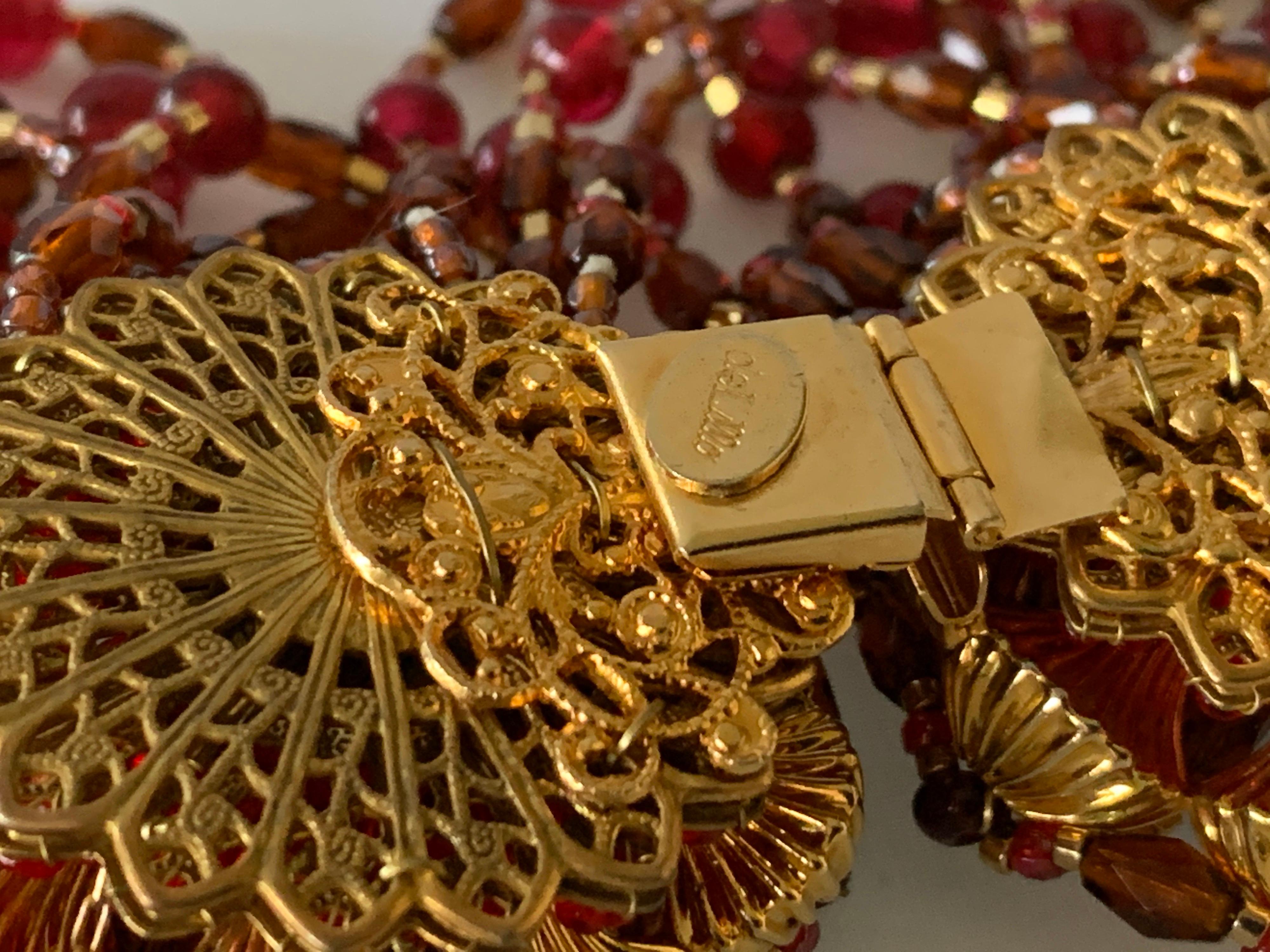 Vintage Chanel Haute Couture Gold and Red Fringe Statement Necklace 4