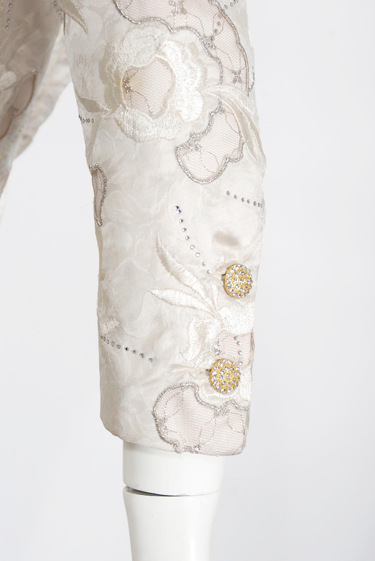 Vintage Chanel Haute Couture Ivory Lesage Embroidered Silk Bridal Gown & Jacket For Sale 3