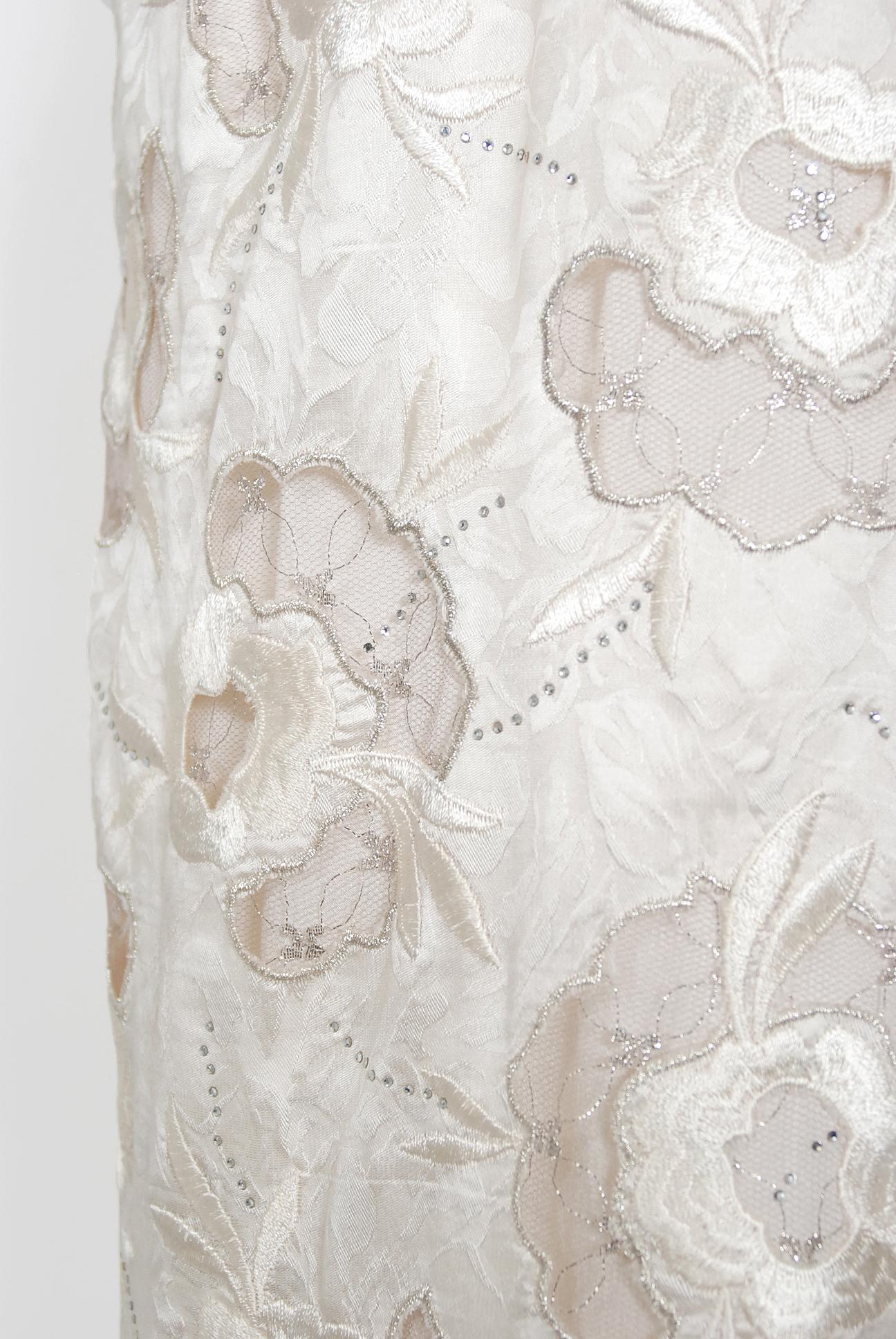 Vintage Chanel Haute Couture Ivory Lesage Embroidered Silk Bridal Gown & Jacket For Sale 5