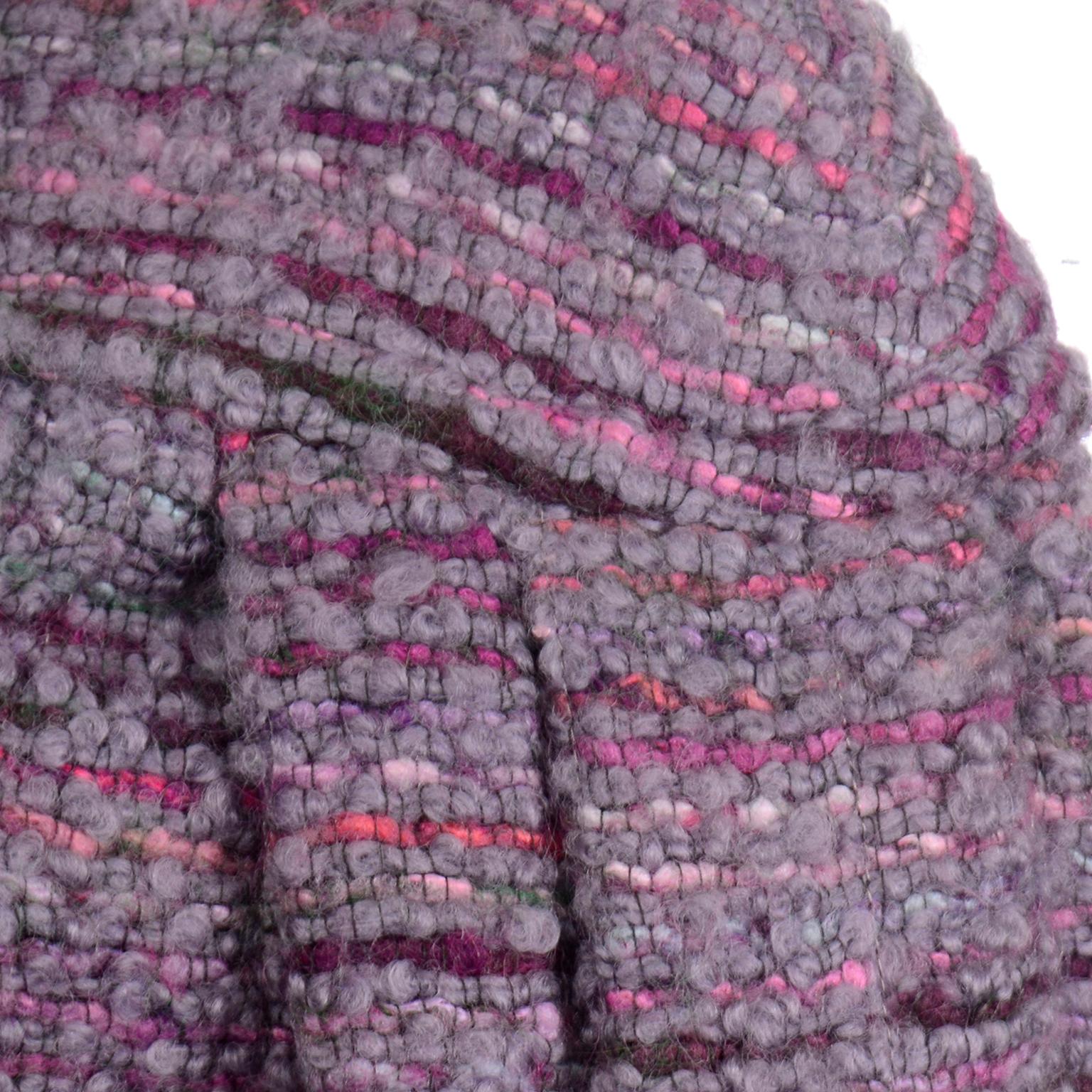 Vintage Chanel Haute Couture Purple Wool Boucle Cape w Scarf 4