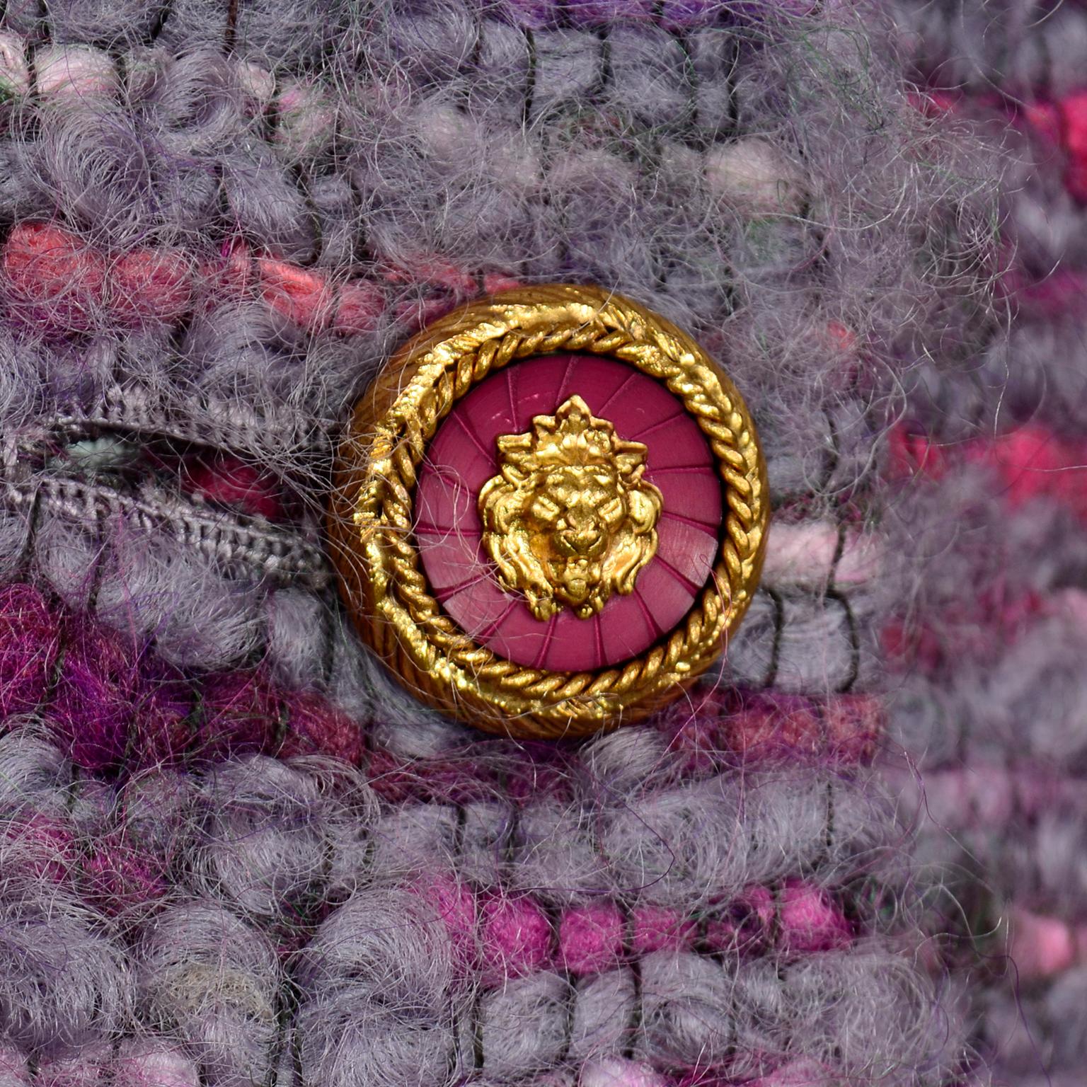 Vintage Chanel Haute Couture Purple Wool Boucle Cape w Scarf 6