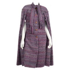 Vintage Chanel Haute Couture Purple Wool Boucle Cape w Scarf