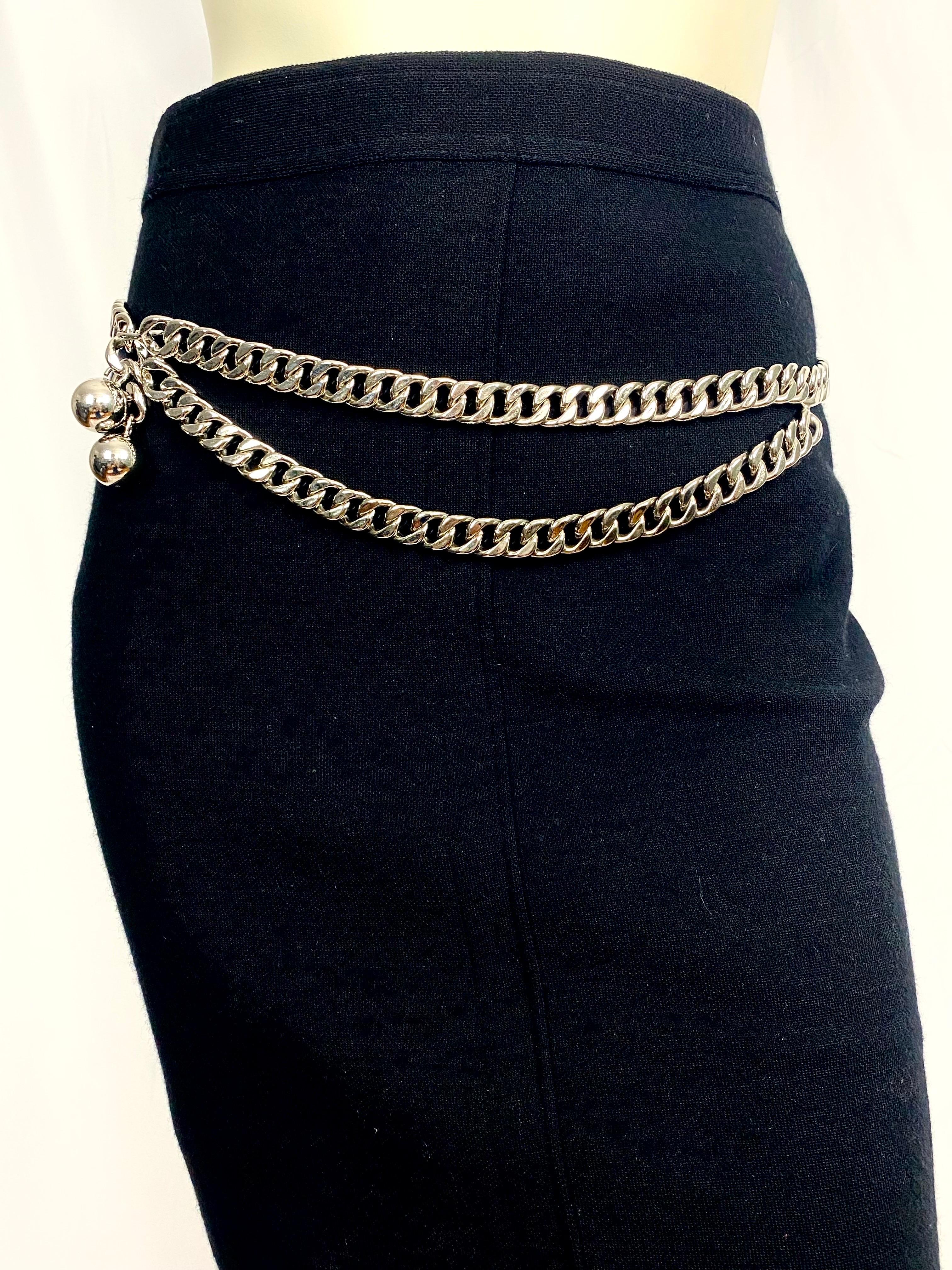Vintage Chanel heavy silver chain link belt For Sale 5
