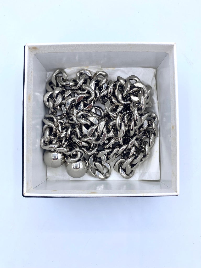 Vintage Chanel heavy silver chain link belt For Sale at 1stDibs