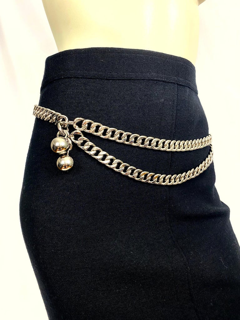 Vintage Chanel heavy silver chain link belt For Sale at 1stDibs