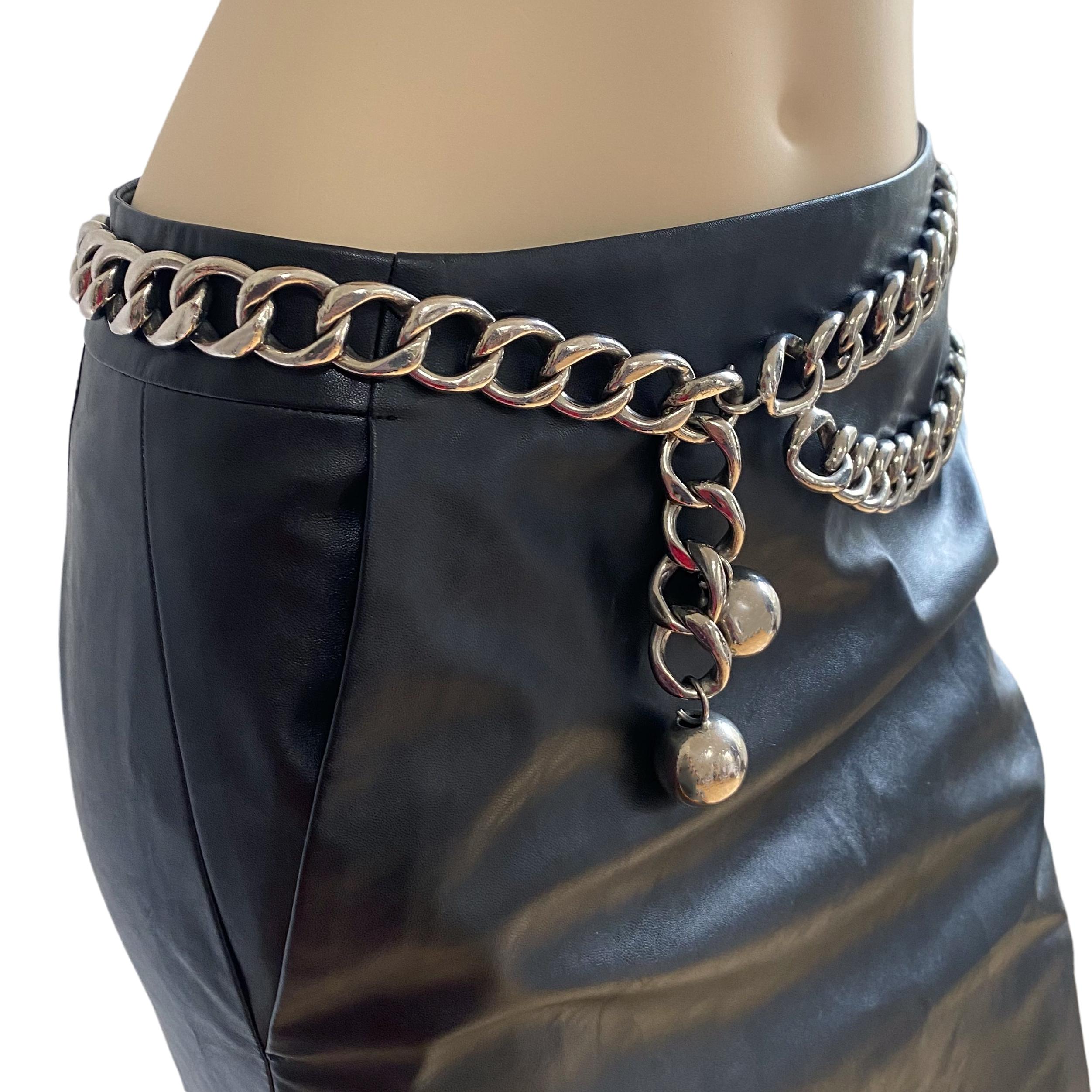 Women's Vintage CHANEL Heavy Silver Chain Link Belt  
