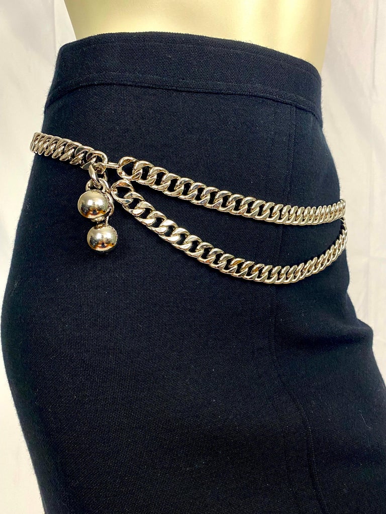 Vintage Chanel heavy silver chain link belt For Sale at 1stDibs