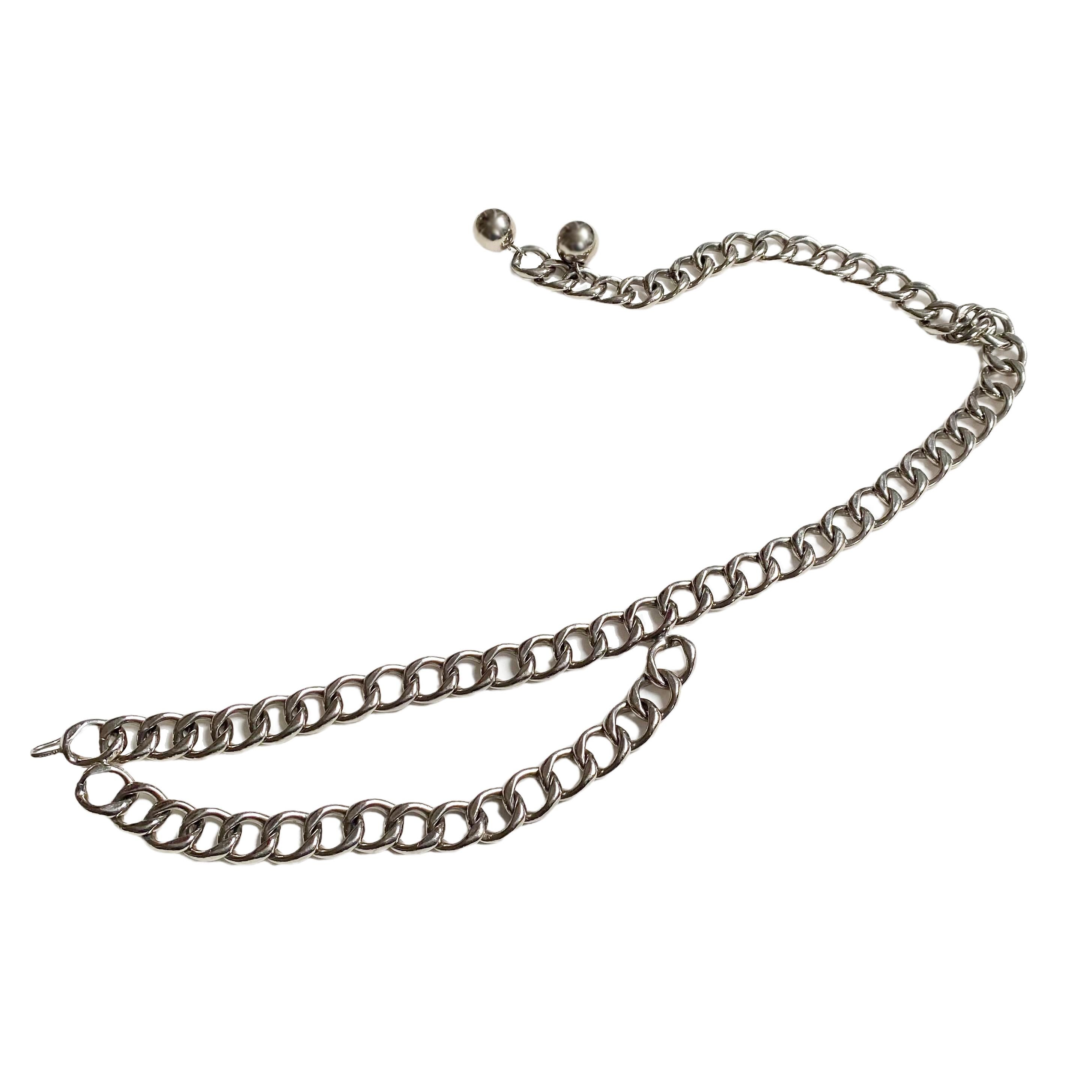 Vintage CHANEL Heavy Silver Chain Link Belt   1