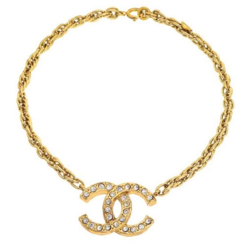 Vintage Chanel Iconic CC Necklace with Rhinestones.  In Good Condition For Sale In Hoffman Estates, IL