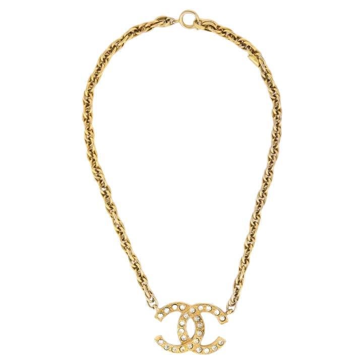 Vintage Chanel Iconic CC Necklace with Rhinestones.  For Sale
