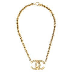 Retro Chanel Iconic CC Necklace with Rhinestones. 