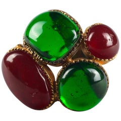 Vintage CHANEL Iconic Green Red Gripoix Poured Glass Pendant Brooch