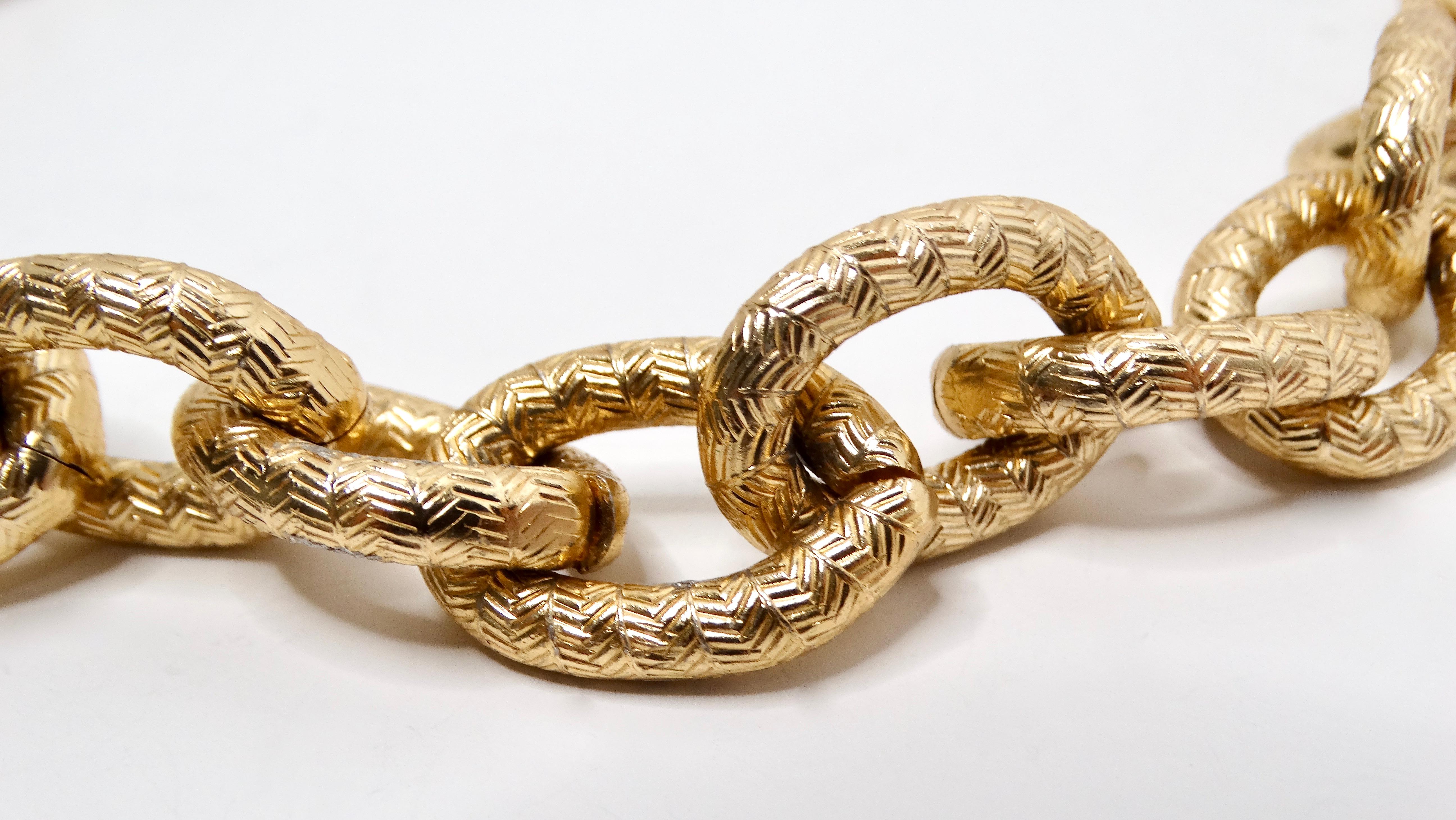 Vintage Chanel Inspired 14k Gold Plated Chunky Textured Chain Link Necklace In Good Condition For Sale In Scottsdale, AZ