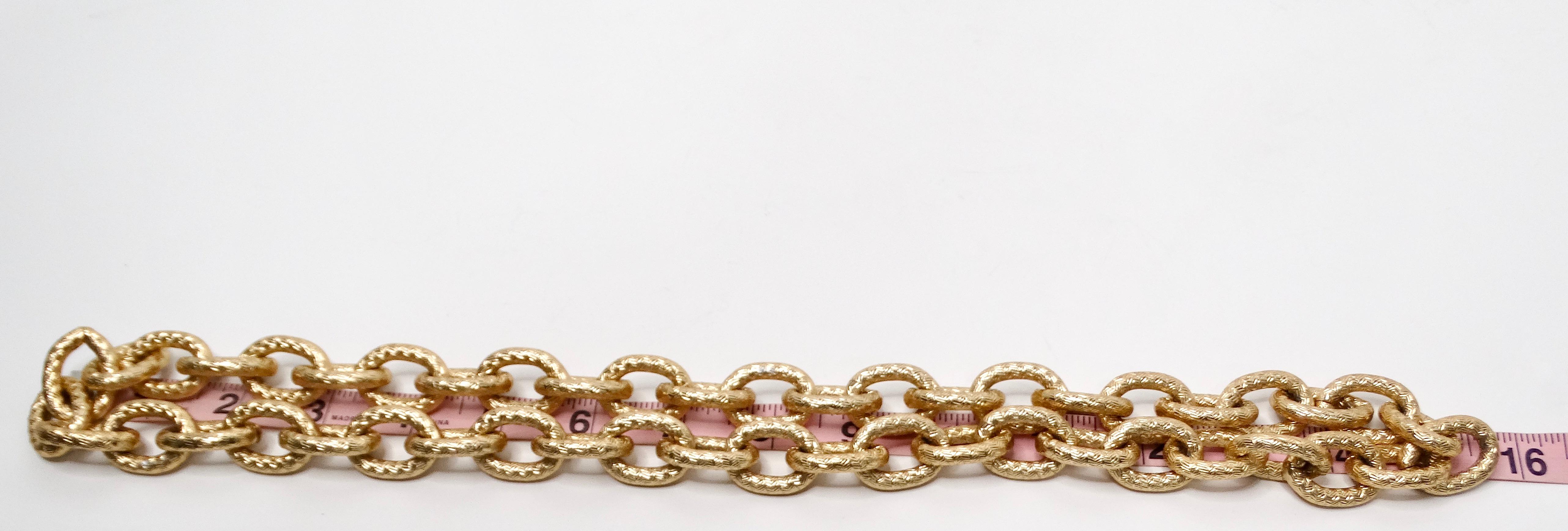 Women's Vintage Chanel Inspired 14k Gold Plated Chunky Textured Chain Link Necklace For Sale