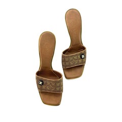 Vintage Chanel Interlocking CC Monogram Satin Slip On Mules Sandals 36.5