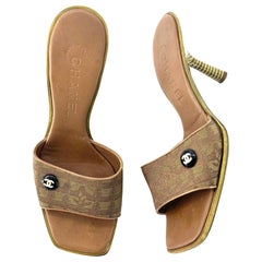 Chanel Vintage Interlocking CC Monogram Satin Slip On Mules Sandals 36.5