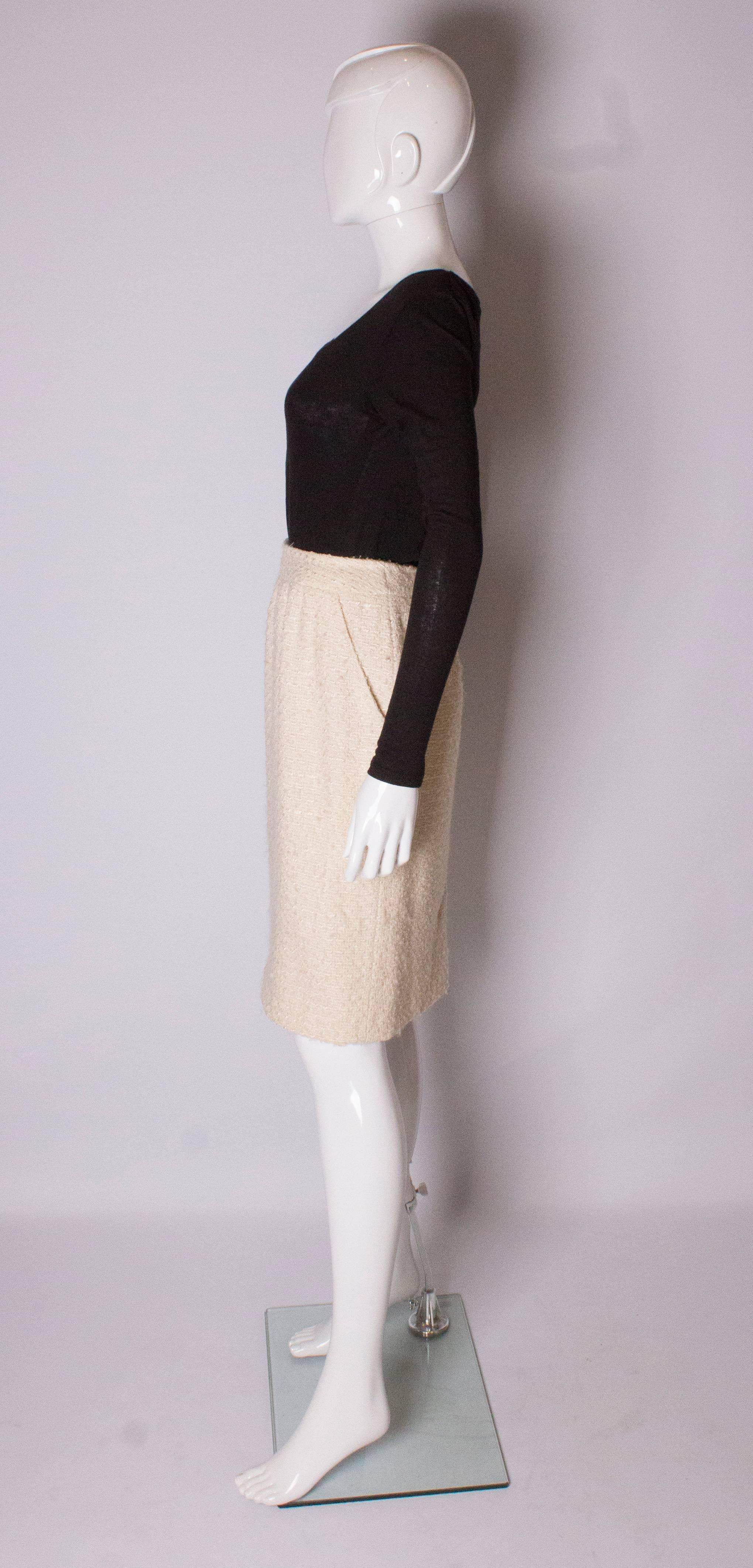Beige Vintage Chanel Ivory Boucle Skirt