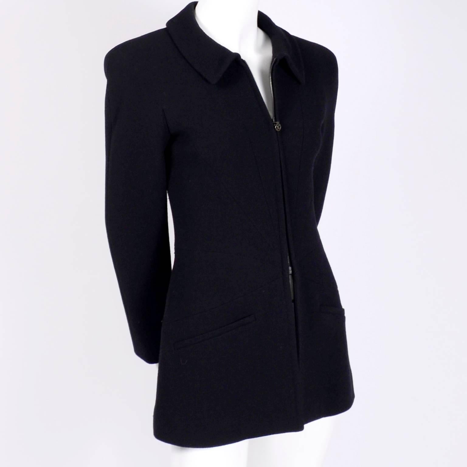 Chanel Vintage Black Wool Vintage Blazer Jacket with Zip Front, Autumn 1997  4