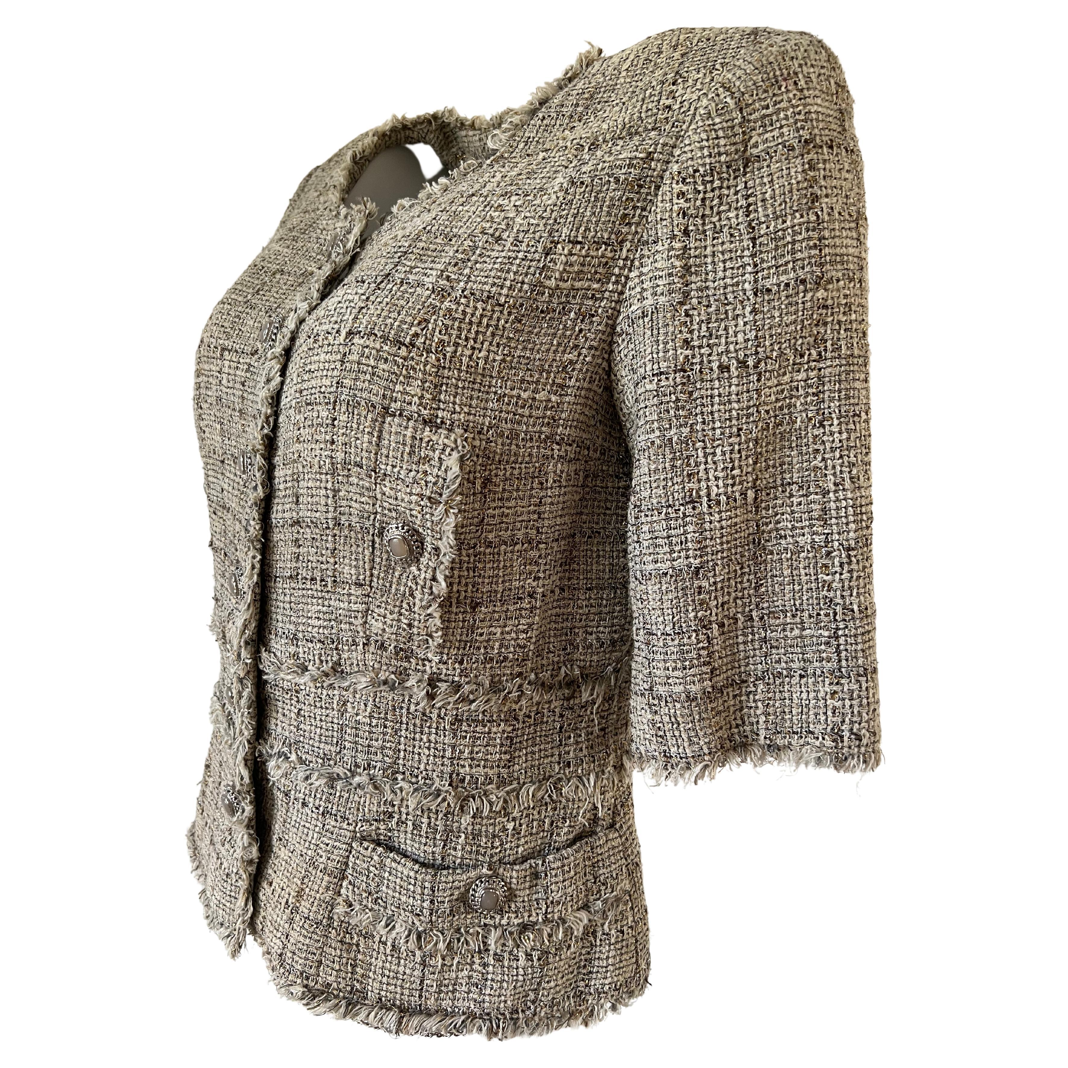 Vintage Chanel Jacket Beige Tweed Gripoix Buttons 2010  4