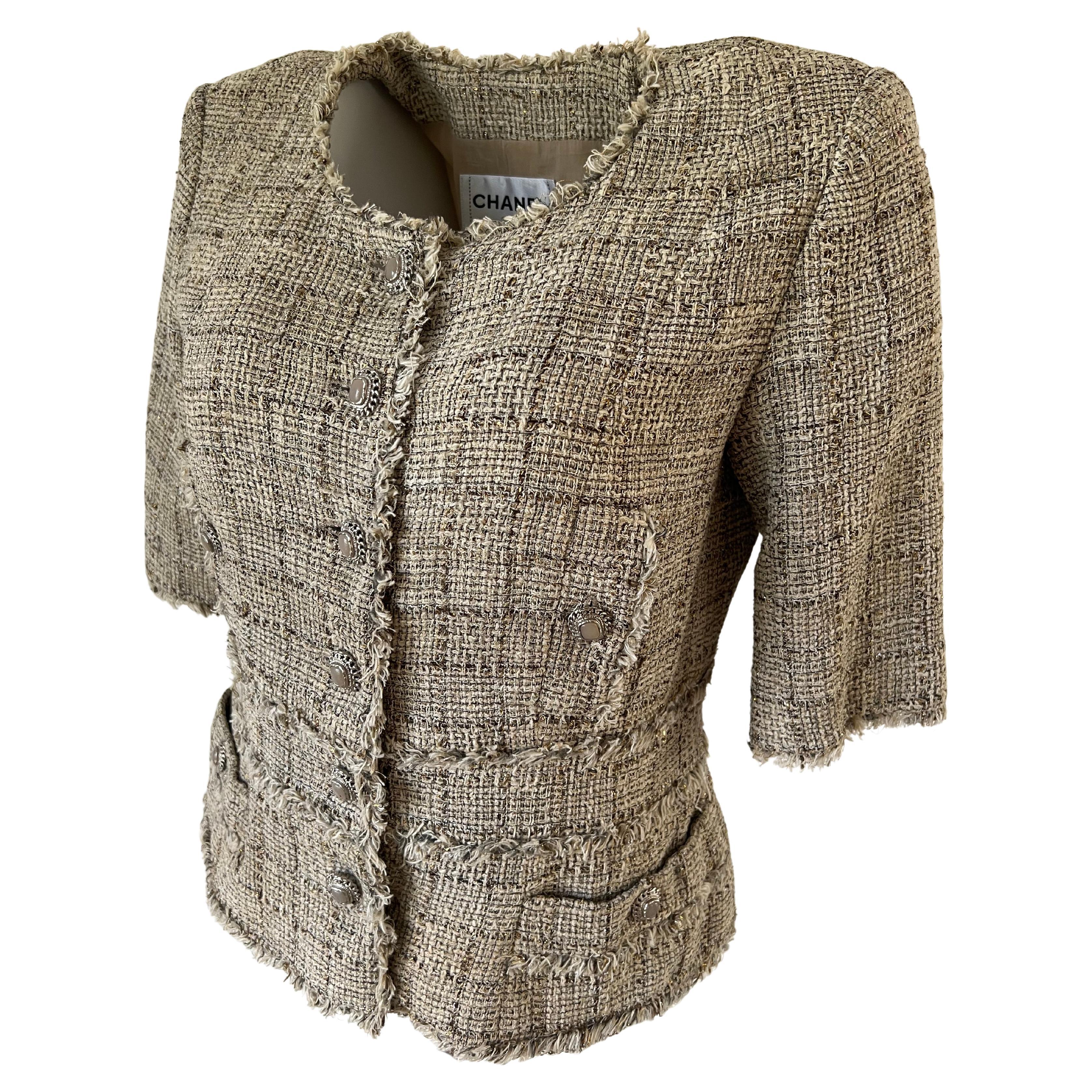 Vintage Chanel Jacket Beige Tweed Gripoix Buttons 2010  5
