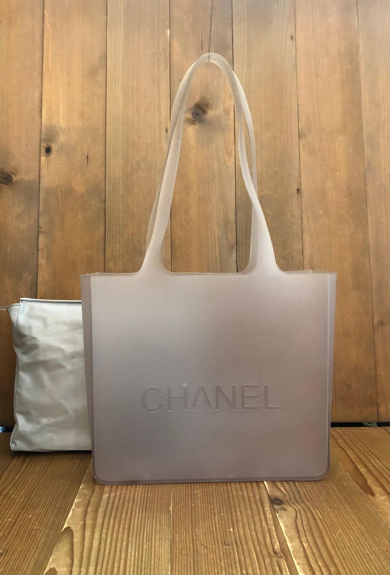 Vintage CHANEL Jelly Tote Bag with Pouch Neutral Gray PM For Sale at 1stDibs
