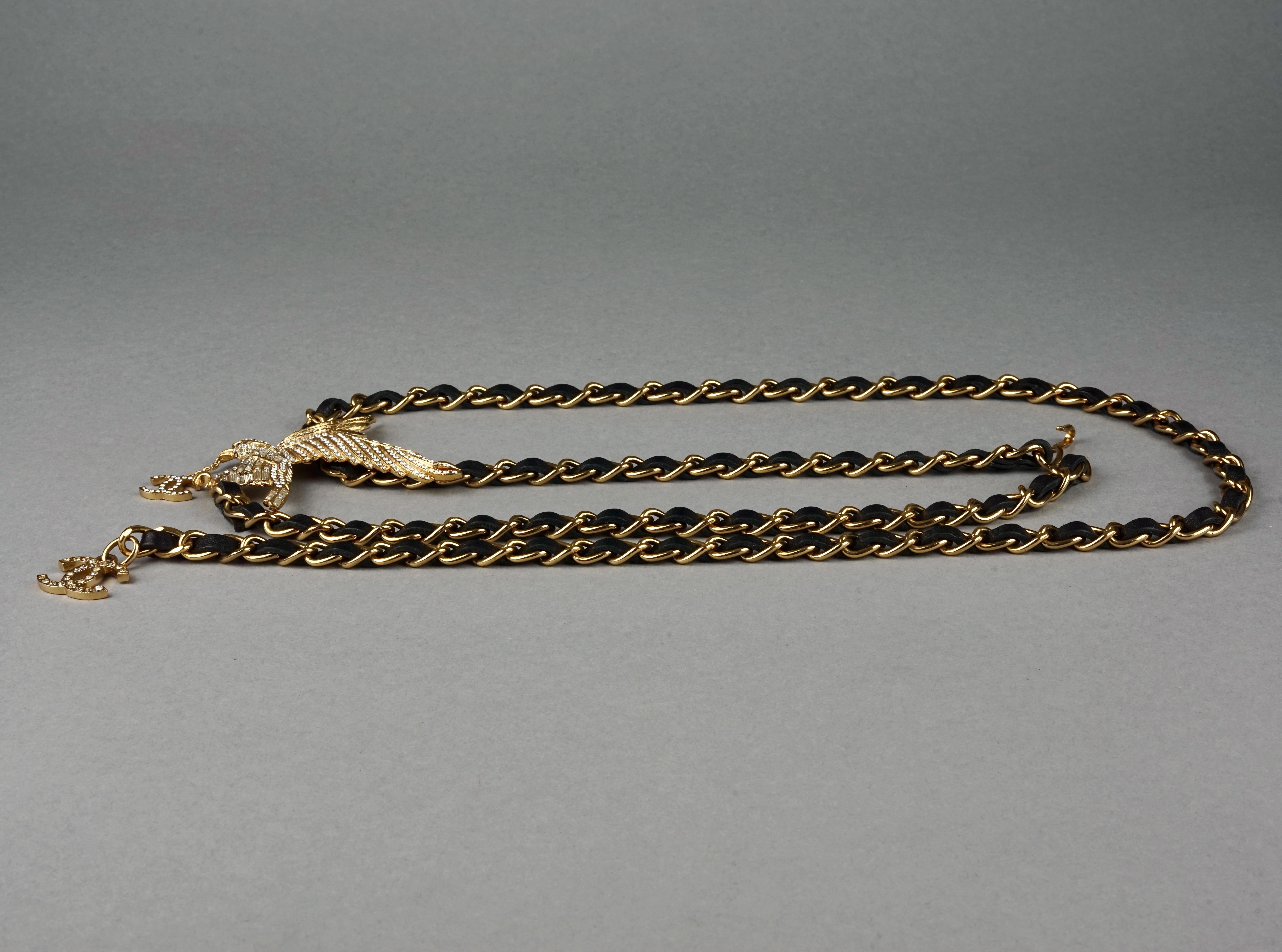 Vintage CHANEL Jeweled Eagle Chain Leather Necklace Belt 3