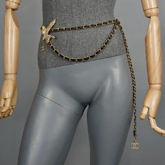 Vintage CHANEL Jeweled Eagle Chain Leather Necklace Belt