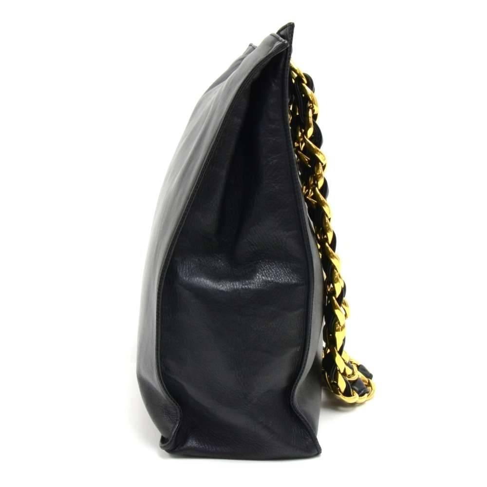 Women's Chanel Vintage Jumbo XL Black Leather Shoulder Shopping Tote Bag