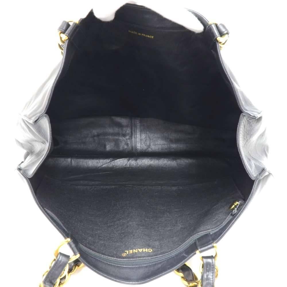 Chanel Vintage Jumbo XL Black Leather Shoulder Shopping Tote Bag 5