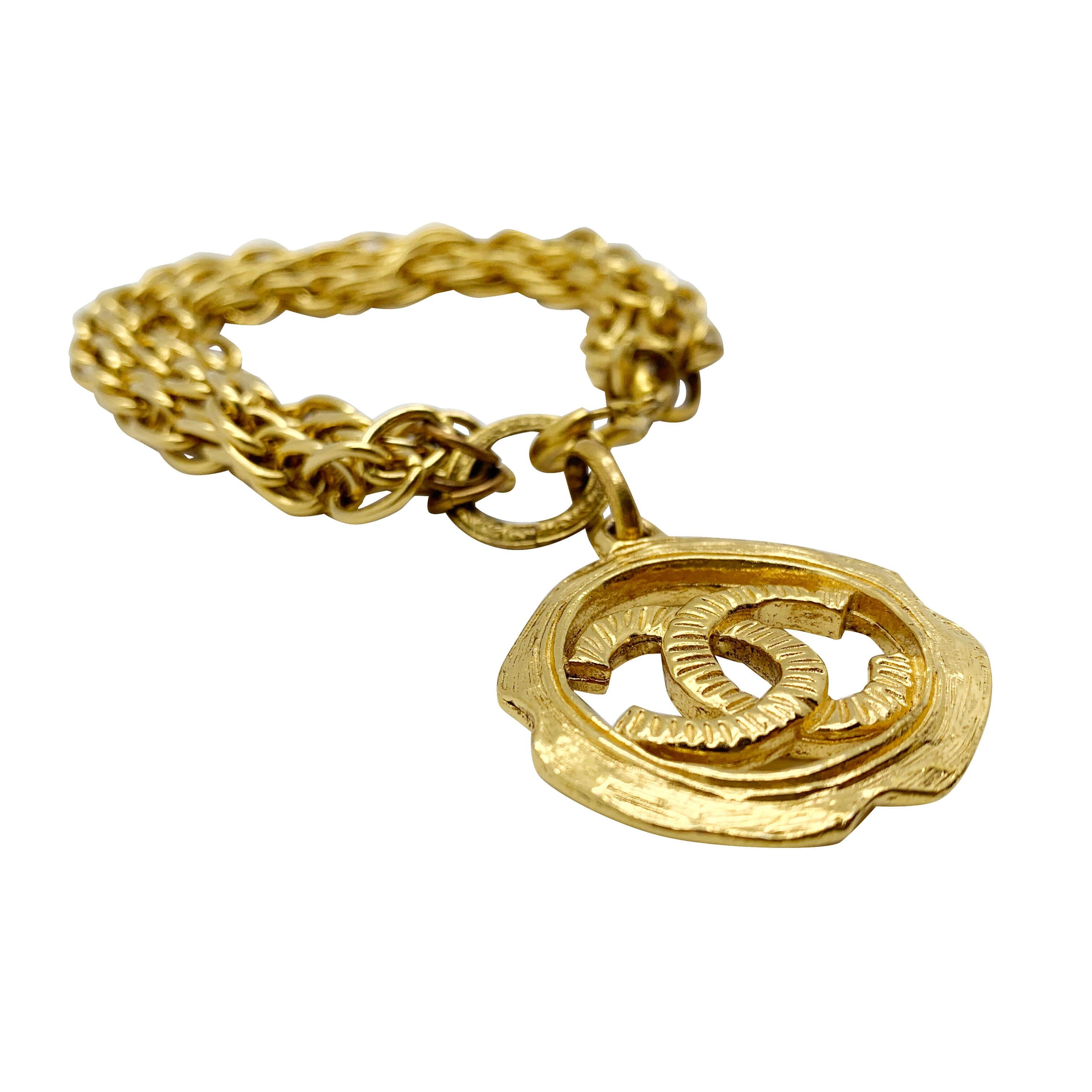 Vintage Chanel Karl Lagerfeld Chain Logo Charm Bracelet 1980s For Sale 1