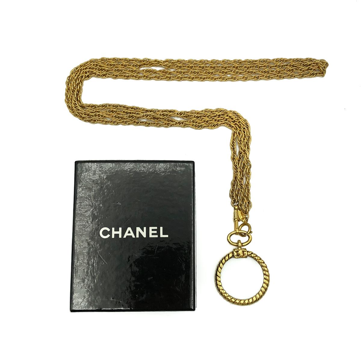De las mujeres Vintage CHANEL KARL LAGERFELD Colgante de lupa y collar de cadena años 80 en venta