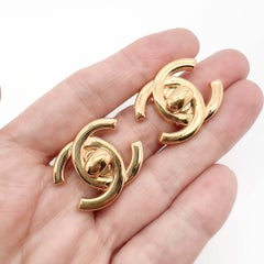 Vintage Chanel LAGERFELD Statement Turnlock CC Logo Earrings 1997